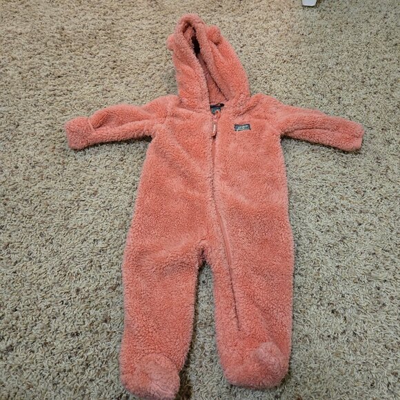 Eddie Bauer Baby Bunting Pink Months One Piece Fleece Hooded ZipperBodysuit 6-9 - Picture 1 of 7